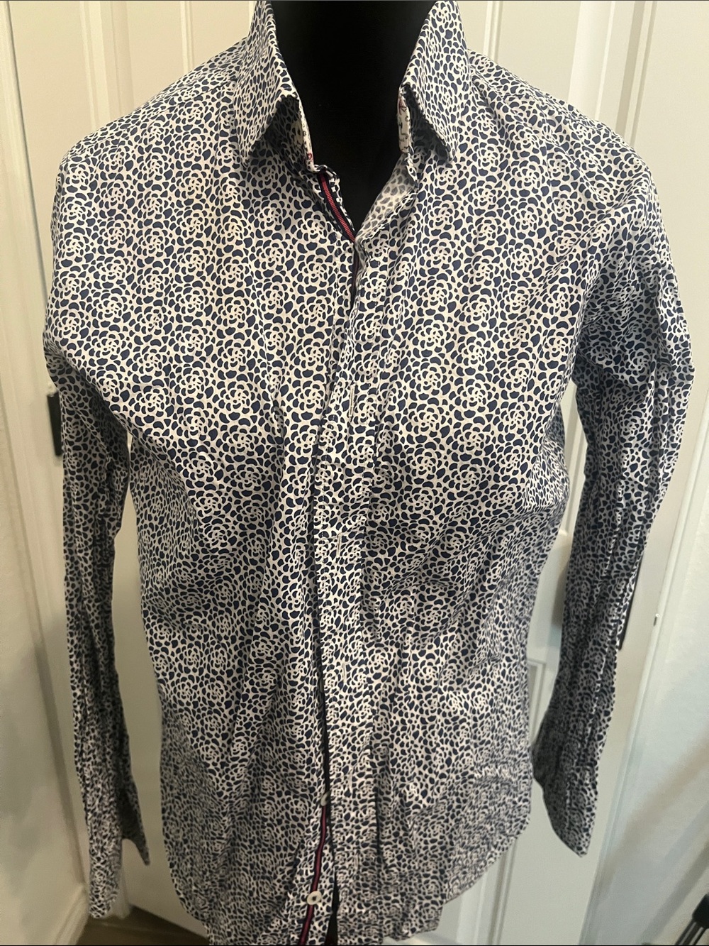 Bugatchi Navy and White Micro-Print Button-Down Shirt